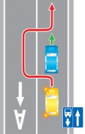 Выезд в нарушение требований, предписанных дорожными знаками и (или) разметкой проезжей части дороги, на полосу для маршрутных транспортных средств, предназначенную для встречного движения