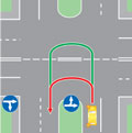 Выезд в нарушение ПДД на полосу, предназначенную для встречного движения, на перекрестке, имеющем два пересечения проезжих частей
